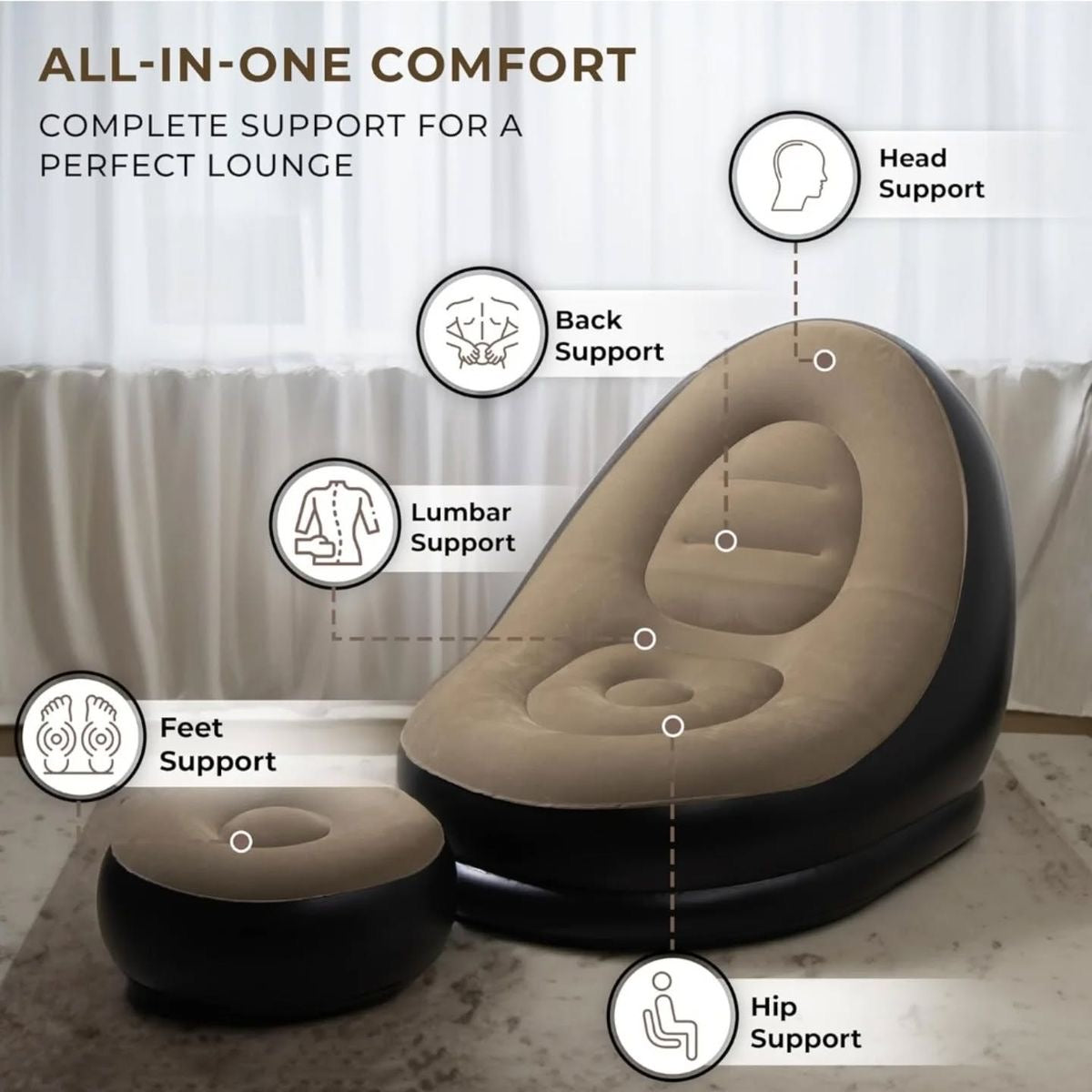 Inflatable Sofa with Household Air Pump, Air Inflatable Sofa Couch Chair with Footstool